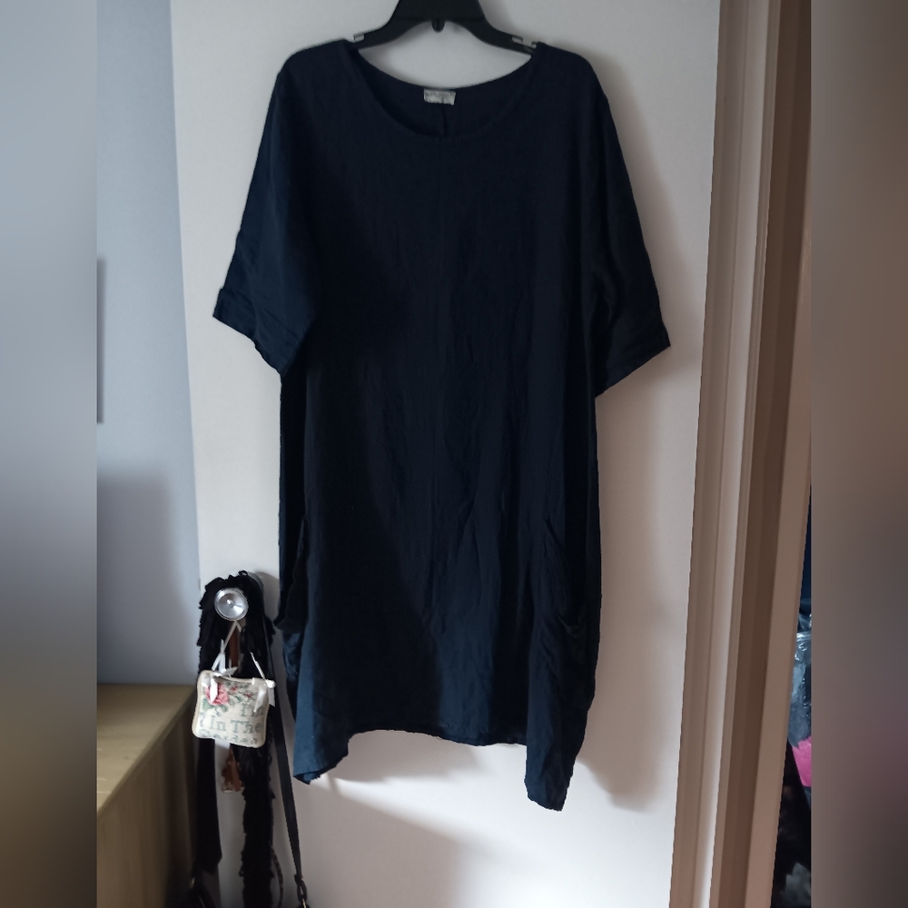 PURE VENICE Oversized Pullover Linen Dress L XL Pockets!